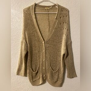 Boho Knit Button-Up Cardigan Sweater – One Size – Peasant Style